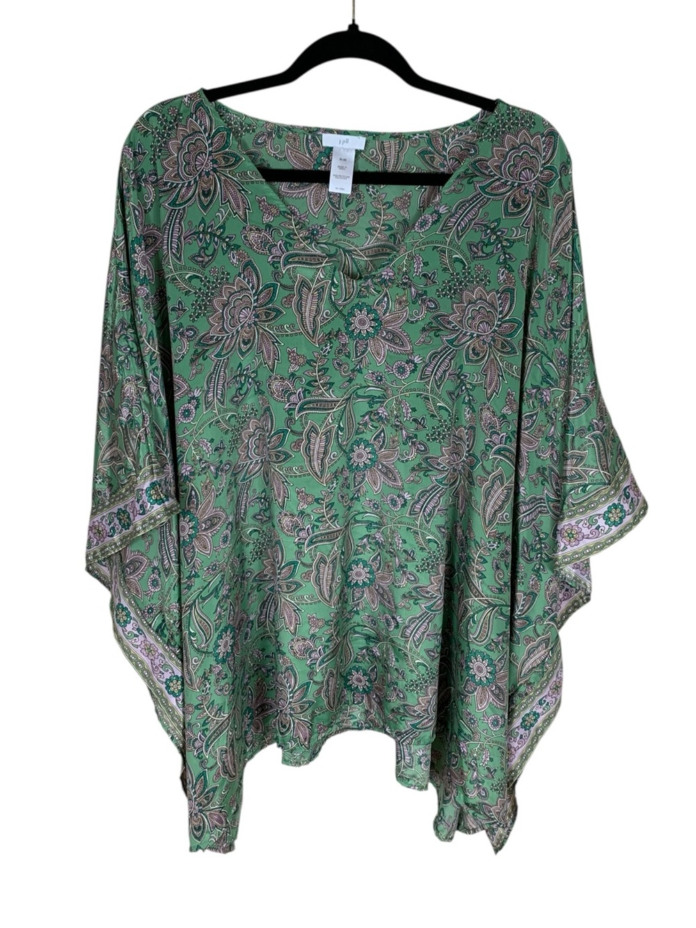 Women's J. Jill Green Pink Floral V-Neck Satin Poncho w/ Arm Holes Size XL-3X